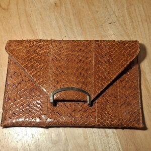 Brown Snakeskin Envelope Clutch